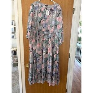 Torrid Chiffon Tie Dress Gray Floral sz 2 (18/20)  NWT